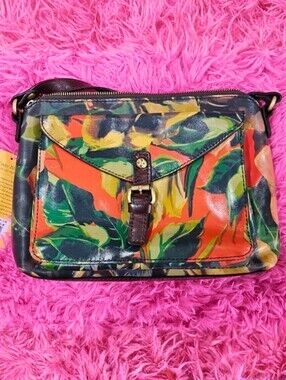 Patricia Nash Avellino Leather Winter Bloom Print Front Pocket Crossbody New